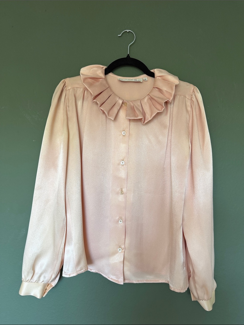 Vintage Oscar de la Renta Women's Ruffle Collar Blouse - Light Pink